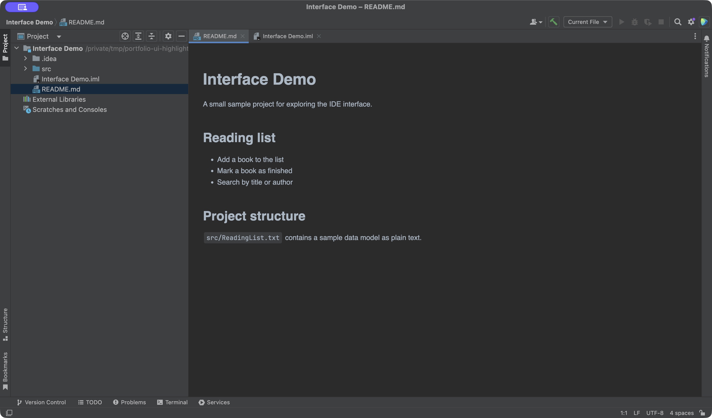 The same IDE window with highlighting turned off