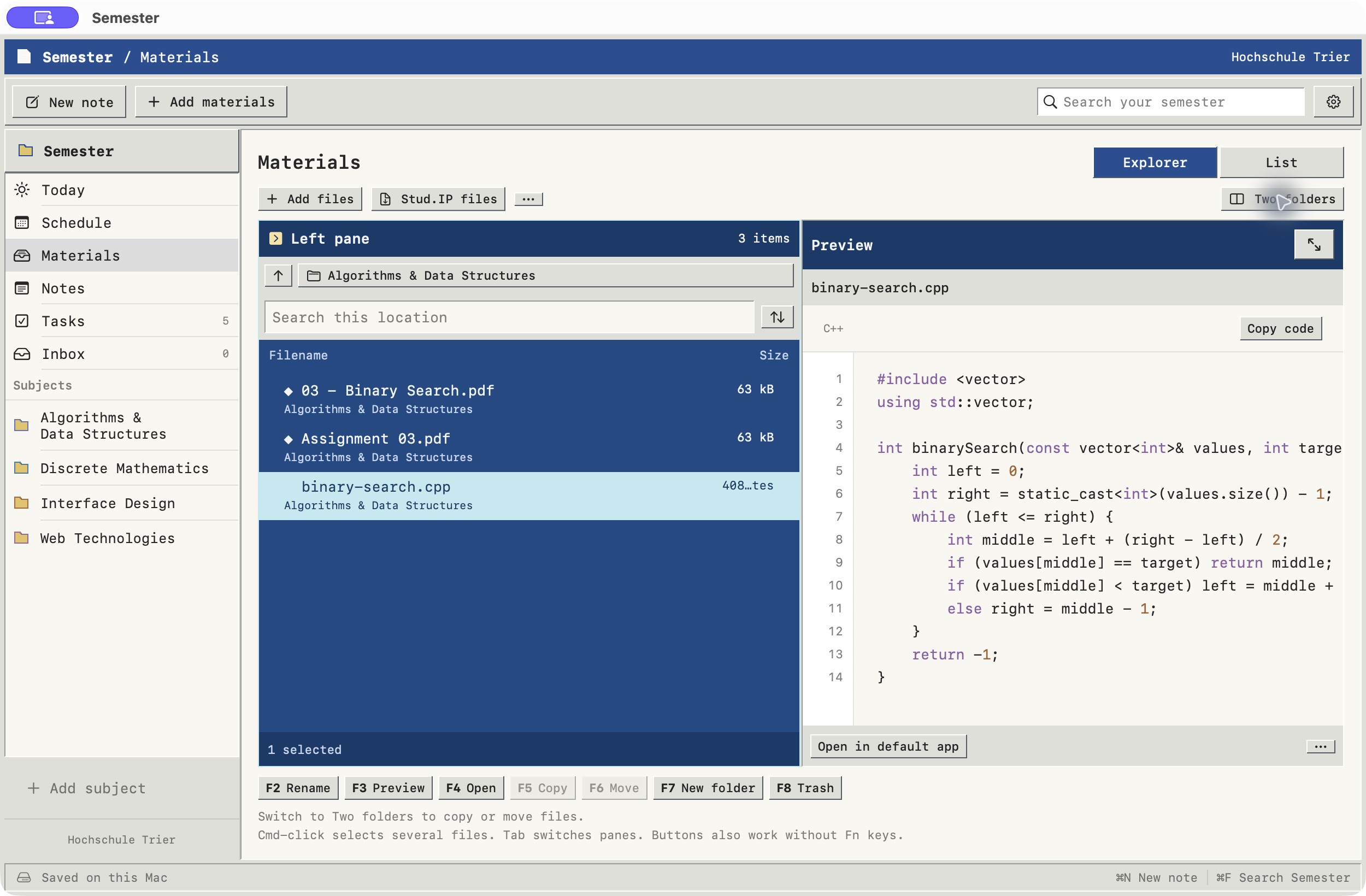 Native macOS app: two-pane material browser.